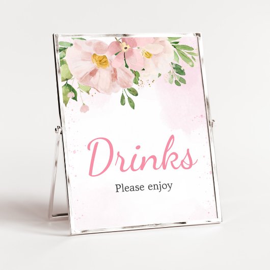 Blush Pink Floral Spring Baby shower Drinken Poster