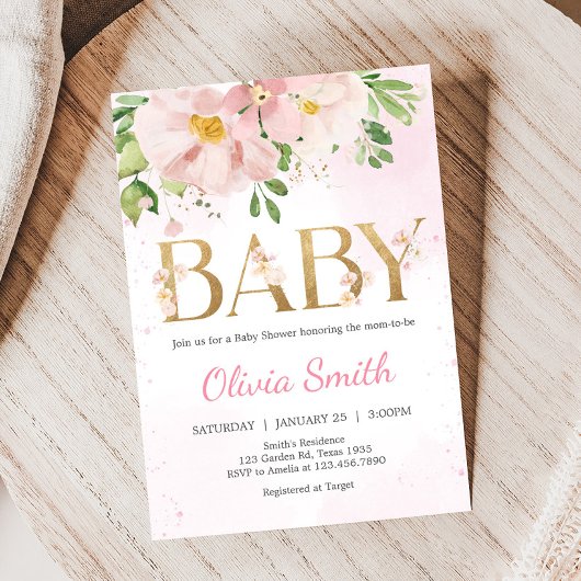 Blush Pink Floral Spring Baby shower Kaart