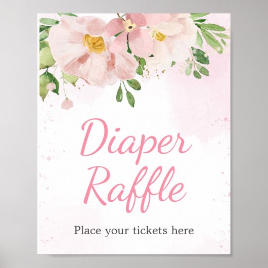 Blush Pink Floral Spring Baby shower Luier Raffle Poster (Voorkant)