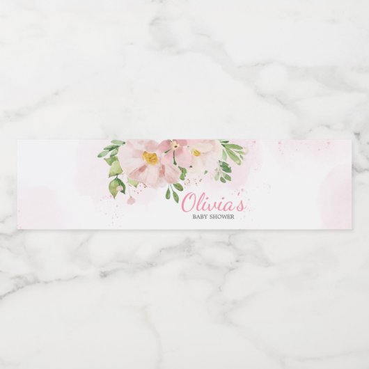 Blush Pink Floral Spring Baby shower Waterfles Etiket (Enkel label)
