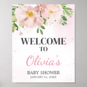 Blush Pink Floral Spring Baby shower Welkom Poster (Voorkant)