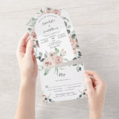 Blush Pink Floral Spring Weddenschap met RSVP All In One Uitnodiging (Afscheurbaar)