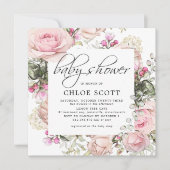 Blush Pink Floral Square Baby shower Kaart (Voorkant)