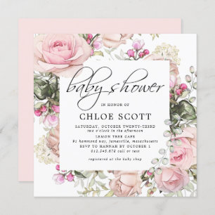 Blush Pink Floral Square Baby shower Kaart