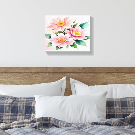 Blush Pink Floral Stretched Canvas (Insitu (Slaapkamer))