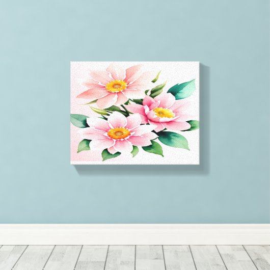 Blush Pink Floral Stretched Canvas (Insitu (Houten vloer))