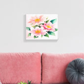 Blush Pink Floral Stretched Canvas (Insitu (Woonkamer))