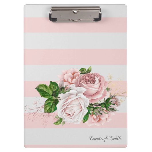 Blush Pink  Floral Stripes Aangepast Klembord (Voorkant)