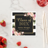 Blush Pink Floral Stripes Klasse van 2025 Afstuder Servet (Insitu)