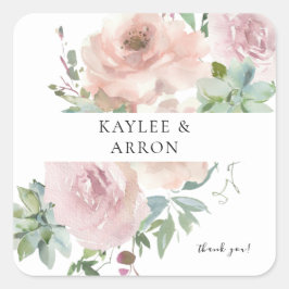 Blush Pink Floral & Succulent Floral Hartelijk dan Vierkante Sticker