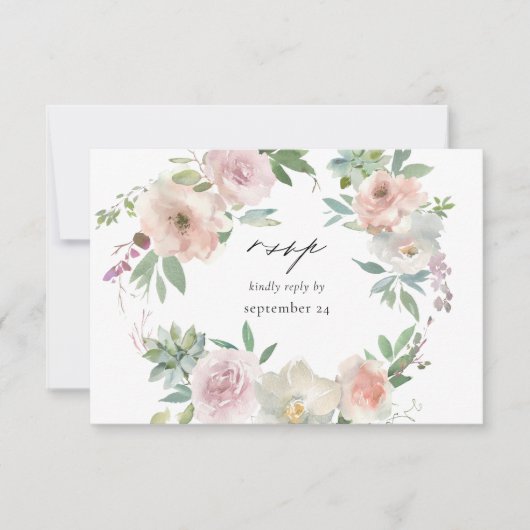 Blush Pink Floral & Succulent w Meal RSVP Card (Voorkant)