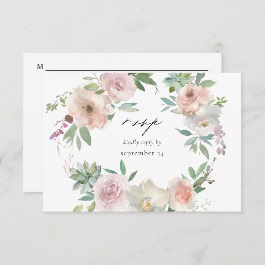 Blush Pink Floral & Succulent w Meal RSVP Card (Voorkant / Achterkant)