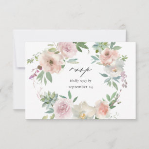 Blush Pink Floral & Succulent w Meal RSVP Card Kaartje