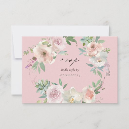 Blush Pink Floral & Succulent w Meal RSVP Card PK (Voorkant)