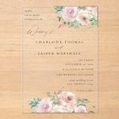 Blush Pink Floral & Succulent Wedding V2 Acryl Uitnodigingen (Voorkant)