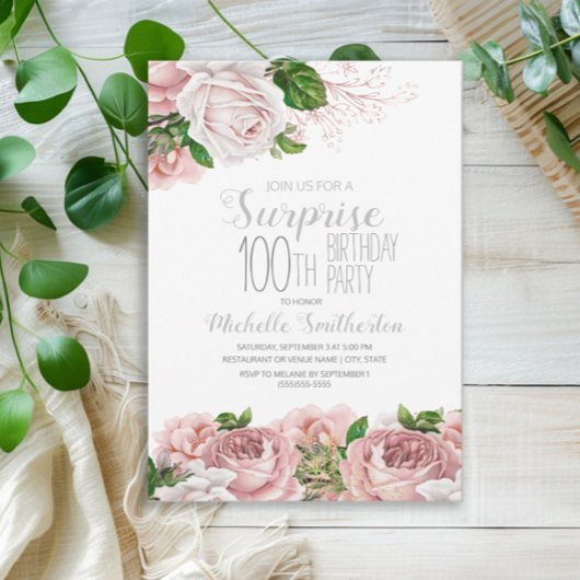 Blush Pink Floral Surprise 100th Birthday Kaart