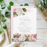 Blush Pink Floral Surprise 21st Birthday Kaart<br><div class="desc">Elegant modern botanisch blush roze waterverf floral (roos) en greenery on white garden-thema verrassing 21st verjaardagsfeest. Tekst,  lettertype,  tekengrootte en kleur zijn volledig aanpasbaar,  zodat deze kaart volledig aan uw behoeften kan worden aangepast.</div>
