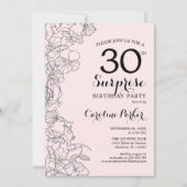 Blush Pink Floral Surprise 30ste verjaardagsfeestj Kaart (Voorkant)
