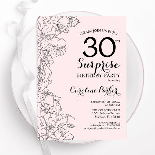 Blush Pink Floral Surprise 30ste verjaardagsfeestj Kaart
