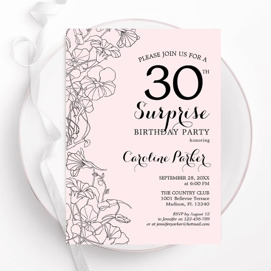 Blush Pink Floral Surprise 30ste verjaardagsfeestj Kaart
