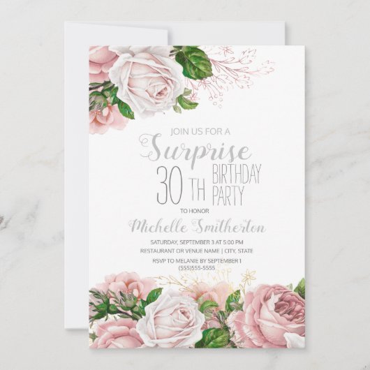 Blush Pink Floral Surprise 30th Birthday Kaart (Voorkant)