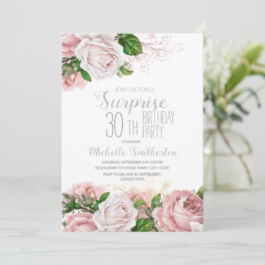 Blush Pink Floral Surprise 30th Birthday Kaart (Staand voorkant)