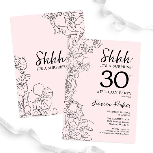 Blush Pink Floral Surprise 30th Birthday Kaart