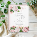 Blush Pink Floral Surprise 30th Birthday Kaart<br><div class="desc">Elegant modern botanisch blush roze waterverf floral (roos) en greenery on white garden-thema verrassing op uitnodiging van de 30ste verjaardagspartij. Tekst,  lettertype,  tekengrootte en kleur zijn volledig aanpasbaar,  zodat deze kaart volledig aan uw behoeften kan worden aangepast.</div>