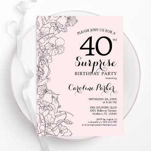 Blush Pink Floral Surprise 40ste verjaardagsfeestj Kaart
