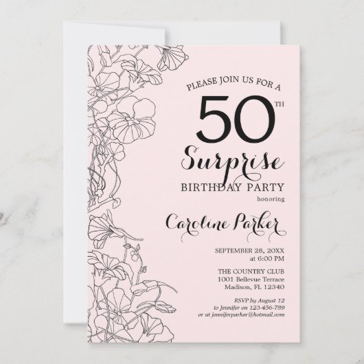 Blush Pink Floral Surprise 50ste verjaardagsfeestj Kaart (Voorkant)