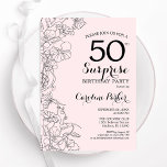 Blush Pink Floral Surprise 50ste verjaardagsfeestj Kaart<br><div class="desc">Blush roze en zwart bloemenverrassing 50e verjaardag feestuitnodiging. Elegant modern design met botanische accenten en typografie script lettertype. Eenvoudige bloemenuitnodigingskaart perfect voor een stijlvol vrouw verrassen dagviering. Kan worden aangepast aan elke leeftijd. Gedrukte Zazzle-uitnodigingen of direct download digitale afdrukbare sjabloon.</div>