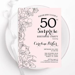 Blush Pink Floral Surprise 50ste verjaardagsfeestj Kaart