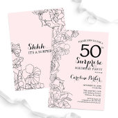 Blush Pink Floral Surprise 50ste verjaardagsfeestj Kaart