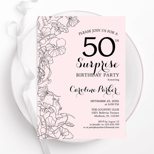 Blush Pink Floral Surprise 50ste verjaardagsfeestj Kaart