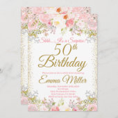 Blush Pink Floral Surprise 50th Birthday Kaart (Voorkant / Achterkant)
