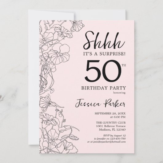 Blush Pink Floral Surprise 50th Birthday Kaart (Voorkant)
