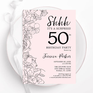 Blush Pink Floral Surprise 50th Birthday Kaart