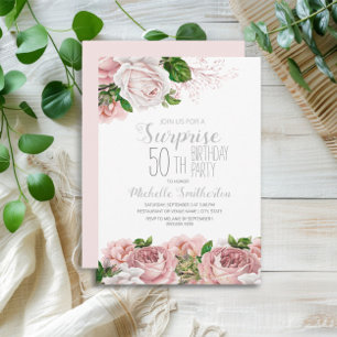 Blush Pink Floral Surprise 50th Birthday Kaart