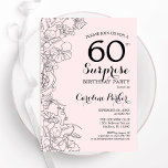 Blush Pink Floral Surprise 60ste verjaardag Party Kaart<br><div class="desc">Blush roze en zwart bloemenverrassing 60e verjaardag feestuitnodiging. Elegant modern design met botanische accenten en typografie script lettertype. Eenvoudige bloemenuitnodigingskaart perfect voor een stijlvol vrouw verrassen dagviering. Kan worden aangepast aan elke leeftijd. Gedrukte Zazzle-uitnodigingen of direct download digitale afdrukbare sjabloon.</div>