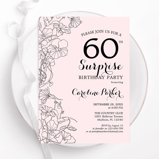 Blush Pink Floral Surprise 60ste verjaardag Party Kaart