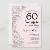 Blush Pink Floral Surprise 60ste verjaardag Party Kaart (Voorkant)