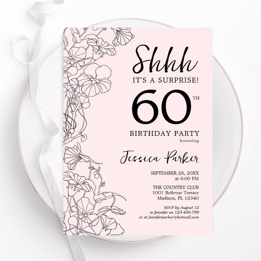 Blush Pink Floral Surprise 60th Birthday Kaart