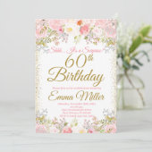 Blush Pink Floral Surprise 60th Birthday Kaart (Staand voorkant)