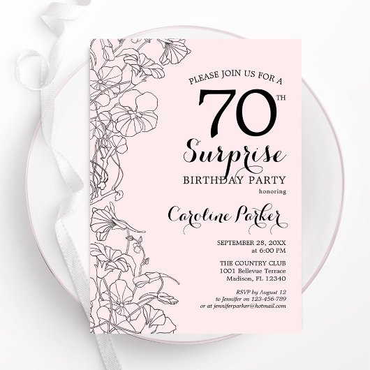 Blush Pink Floral Surprise 70ste verjaardagsfeestj Kaart