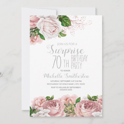 Blush Pink Floral Surprise 70th Birthday Kaart (Voorkant)