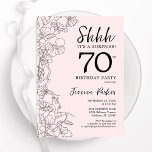 Blush Pink Floral Surprise 70th Birthday Kaart<br><div class="desc">Blush roze en zwart verrassing 70e verjaardag uitnodiging. Het moderne vrouwelijke ontwerp heeft botanische accenten en typografie script lettertype. Elegante bloemenuitnodigingskaart perfect voor een stijlvol vrouw verrassingsdagfeest. Gedrukte Zazzle-uitnodigingen of direct download digitale afdrukbare sjabloon.</div>