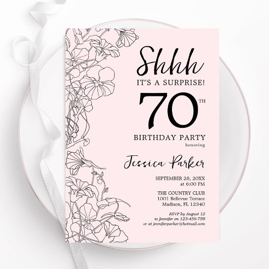 Blush Pink Floral Surprise 70th Birthday Kaart