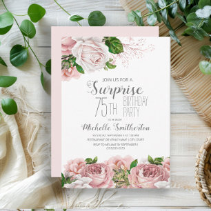 Blush Pink Floral Surprise 75th Birthday Women Kaart