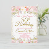 Blush Pink Floral Surprise 80th Birthday Kaart (Staand voorkant)