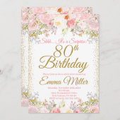 Blush Pink Floral Surprise 80th Birthday Kaart (Voorkant / Achterkant)